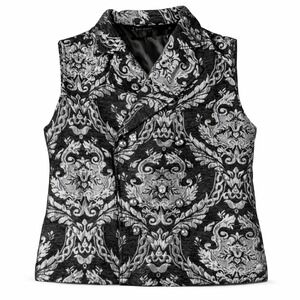 Devil Fashion Gothic Brocade Vest Black Silver Steampunk Victorian 3XL